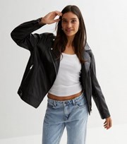 New Look Black Leather-Look Oversized Biker Jacket